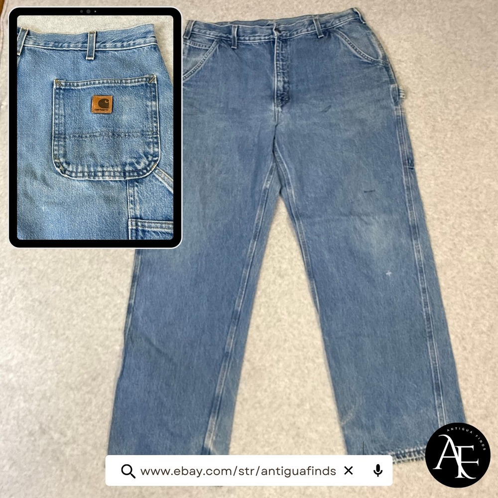 Carhartt B137 DST Mens 38x32 Blue Carpenter Dungaree Jeans Made in USA Workwear